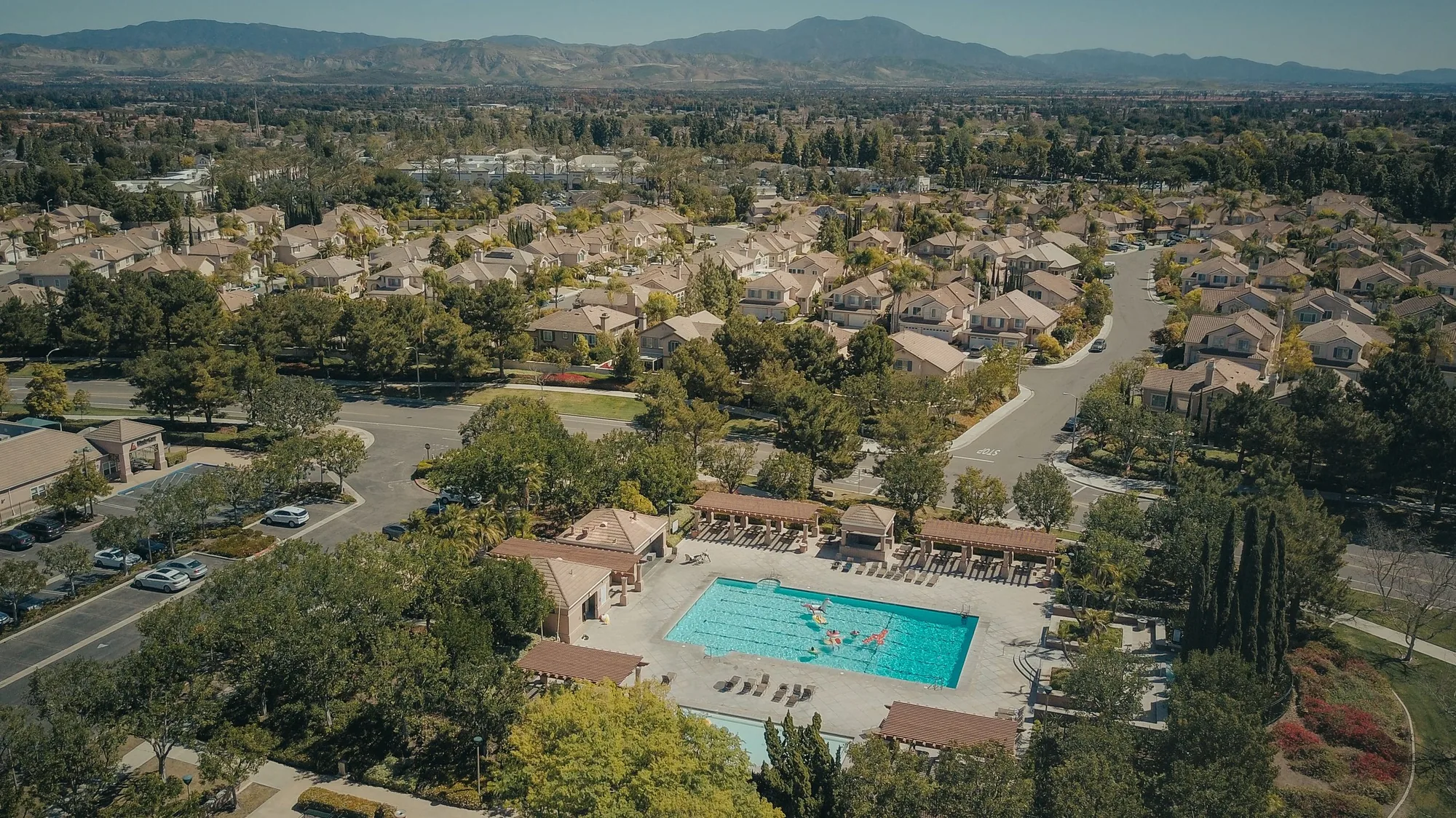 Aerial view of a Colorado Springs residential neighborhood and community amenities
