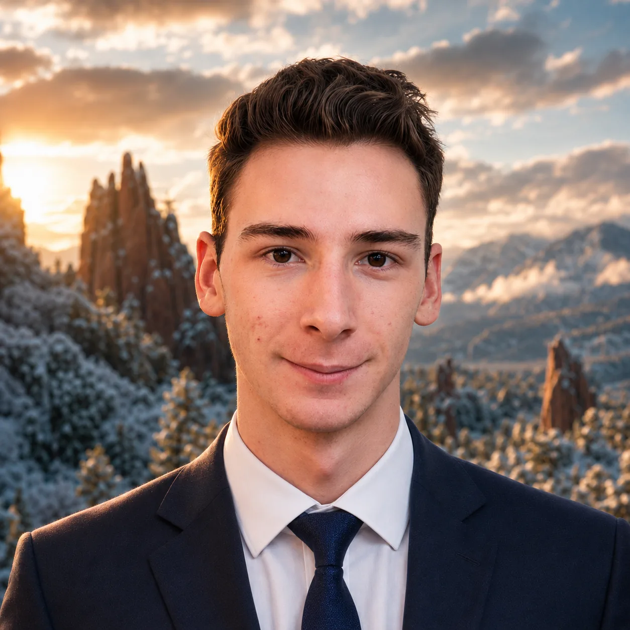 Maxwell Uchitel, founder of Ridge Property Media, photographed outside with the Colorado Front Range in the background